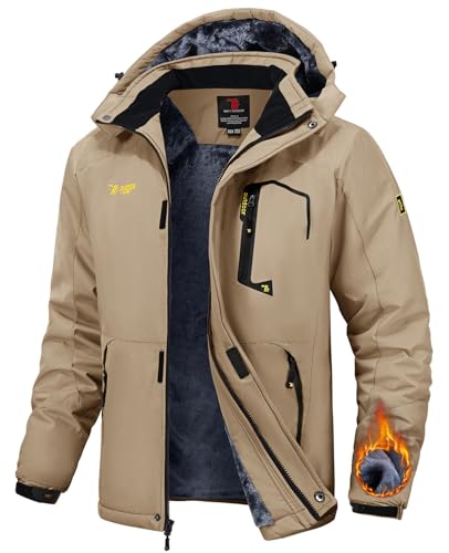 Image of TBMPOY Men's Winter Jackets Skiing Waterproof Snow Thick Fleece Lined Hooded Utility Cold Weather Warm Outdoor Ice Work