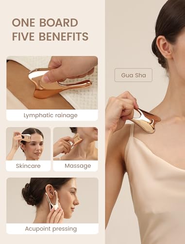 Image of Lemove Stainless Steel Gua Sha Facial Tool - Massage Tool for for Face, Jawline Shaper, Reducing Double Chin, Whole Body Gua Sha Tool, Lymphatic Drainage Massager, Facial Skin Care - Gold