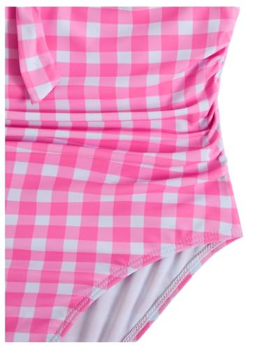 Image of Floerns Girl's Gingham Print Ruched Cut Out Knot Front One Piece Swimsuit