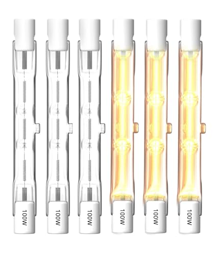 MouMouPurr 6-Pack 100W R7S Halogen Light Bulbs, 78mm T3 Double Ended J-Type, Dimmable 120V, 1200lm, 360°Beam Angle, Warm White 2700K, Security, Landscape Lights, Floor Lamps, Long Lifespan