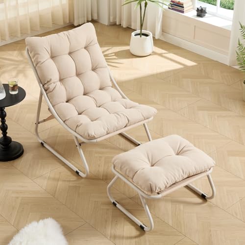 LIFEISLE Ohrensessel Loungestuhl mit Fußstütze, Lazy Chair mit Ottoman, Relaxsessel ohne Armlehnen, Liegenstuhl Lesesessel für Wohnzimmer, Spun Beige