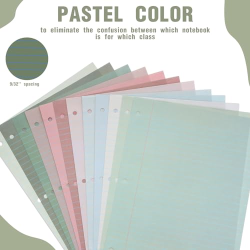 PerKoop 600 Sheets Loose Leaf Paper 8.5\" x 11\" Colored Filler Paper 12 Pack Lined College Ruled Paper 3 Hole Punched Notebook Paper for Office School Supplies(Morandi Colors) - Thumbnail 3