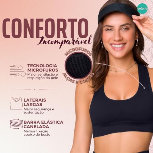 Conjunto Fitness Sem Costura Microfibra de Poliamida Selene Academia Legging e Top Adulto | Preto |
