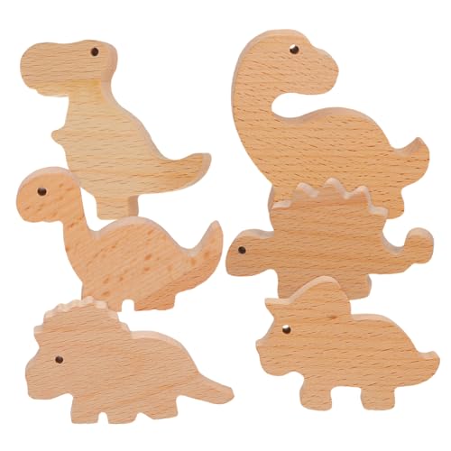 ULDIGI Set of 6 Wooden Dinosaur Knobs Animal Drawer Pulls Ideal for Kids' Room Dresser and Vanity Easy to Install