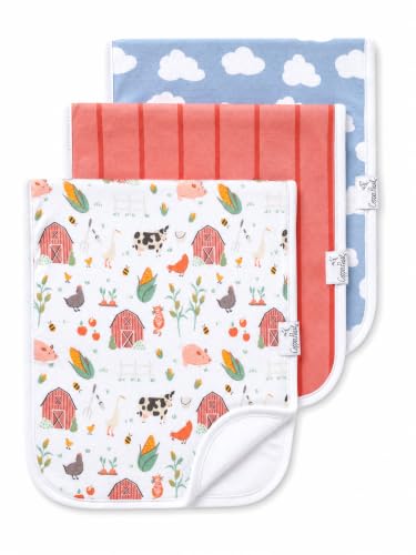 Image of Copper Pearl Premium Baby Burp Cloths - 3-Pack Large Cotton Burp Cloths, Extra Soft Spit Up Rags with 3 Absorbent Layers, Perfect for Baby Boy and Baby Girl Gifts (21 inch x 10 inch Size, Farmstead Set)