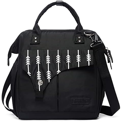 Scorlia Insulated Lunch Bag for Women/Men, Tall Leakproof Cooler Box Bag, Wide Open Tote Lunch Bag Organizer with Adjustable Shoulder Strap for Adult Work, Picnic, Beach, Black Cover
