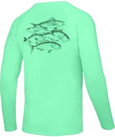 Twekfish Men's UPF 50+ Fishing Shirt, Long Sleeve UV Protection Sun Shirts, Lightweight Quick Dry Graphic Tee for Running, Fish Seagrass Green