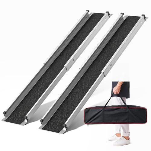 KOLOTOOL Adjustable Wheelchair Ramp Telescoping Portable Wheelchair Ramps for Steps Ramps for Wheelchair for Home with Storage Bag Aluminum Non-Skid Ramps 82" L x 7.4" W 600lbs Capacity (2 Pack) by KOLOTOOL - Used condition - CA$381.50