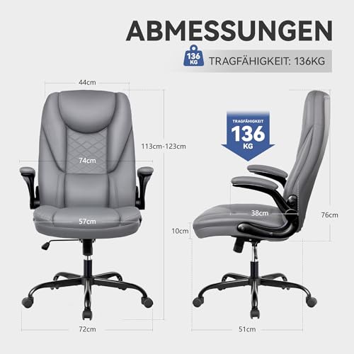 Guessky Chefsessel Bürostuhl, Hoher Rückenlehne Ergonomischer Bürostuhl mit gepolsterter...