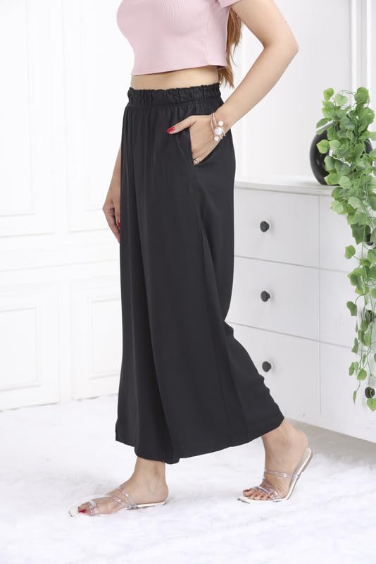 Image of Mlada Rayon Palazzo Pants for Women | Palazzo Pant for Women | Palazzo for Office Wear | Mid Rise Palazzo Pants | Regular Fit Palazzo Pants for Women | Relaxed Palazzo Pants | Solid Palazzo Pants