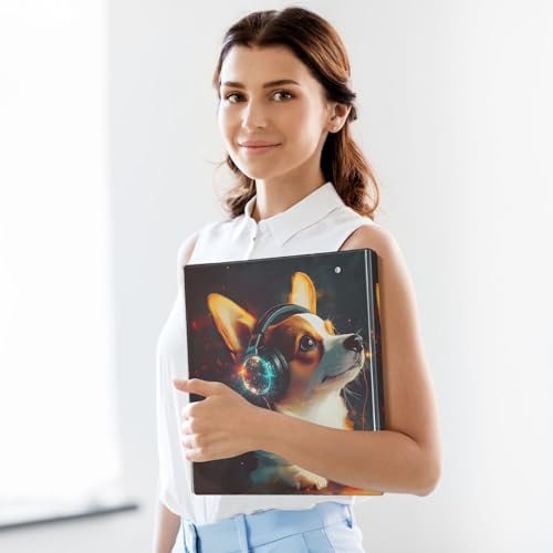 Image of 3 Ring Binder Corgi Wearing Headphones 1.5 inch Binders Three Ring Binders with Clipboard Fit 8.5'' x 11'' Paper 3 Interior PVC Clear Pockets for Office Supplies