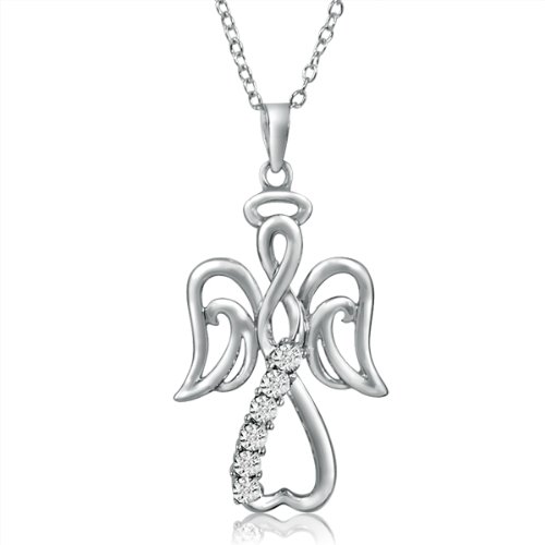 Winged Angel Open Heart Diamond Pendant Necklace In Sterling Silver On An 18 Inch Sterling Silver Chain |Real Diamond Necklaces For Women #TOP2