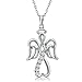 Amanda Rose Collection Winged Angel Open Heart Diamond Pendant Necklace in Sterling Silver on an 18 inch Sterling Silver Chain |Real Diamond Necklaces for Women