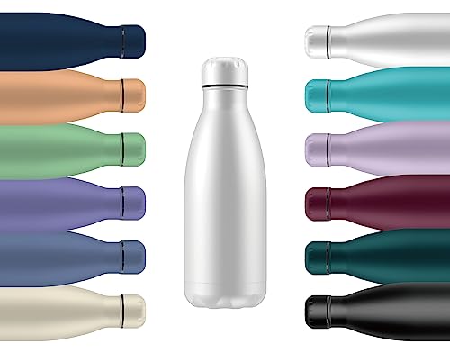 Mi Ko Mi Ka Botella de Agua Térmica de Acero Inoxidable Reutilizable | Sin BPA | Mantiene 24H Frio / 12H Calor | Hermética - Doble Pared a Prueba de Fugas (Blanca, 350ml)