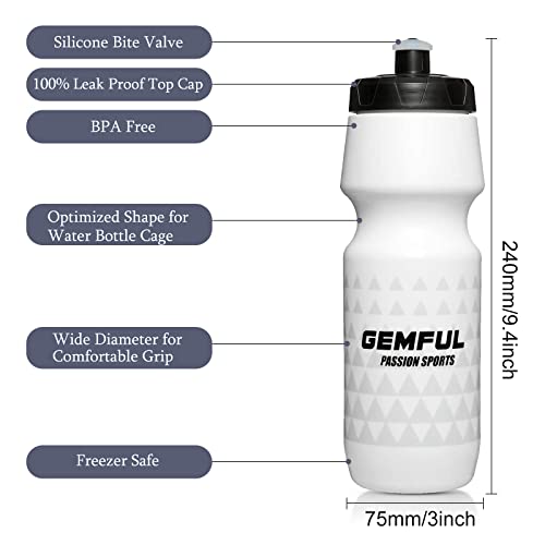 GEMFUL Cycling Water Bottle BPA Free 24oz 2 Pack (White)