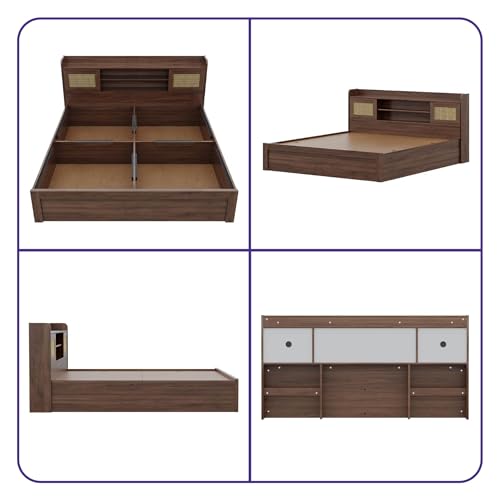 Image of Wakefit Bed | 3 Yr Warranty | King Size Bed, Comes with Storage Box, Noise-Free, Density: 680-750 kg /m, Termite & Borer Resistant, Fits Mattresses Up to 8 inches (Tesser 78 x 72 - Columbian Walnut)