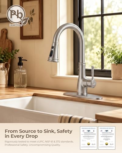 Image of WEWE Vintage Kitchen Faucet with Pull Down Sprayer, Stainless Steel 1 or 3 Hole High Arc Single Handle Antique Sink Faucet for Classic Modern Ktichen, Brushed Nickel Bar & Prep Sinks