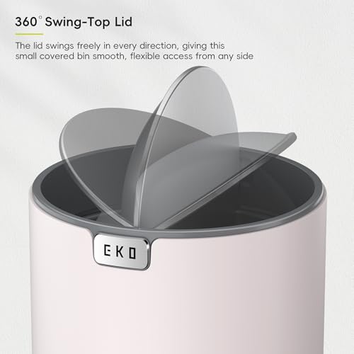 Image of EKO Fandy 0.58 Gal /2.2L Mini Trash Can with Lid, Swing-Top Desktop Trash Can for Bathroom, Countertop, Vanity, Desk or Office, Small Garbage Bin (Pink)