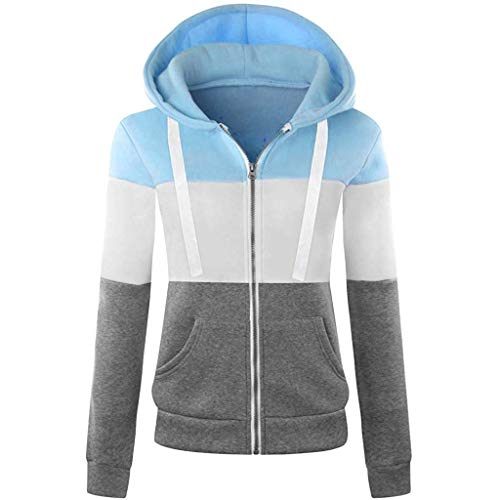 ESAILQ Mode Damen Hoodie Sweatshirt mit Kapuze Mantel Zipper Jacke(S,Blau)