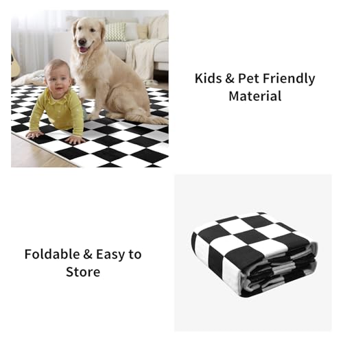 Terrug Black and White Checkered Rug for Bedroom,4x6 Area Rugs Washable with Non Slip for Living Room,Soft Low Pile Stain Resistance Retro Carpet for Dorm Kids Room