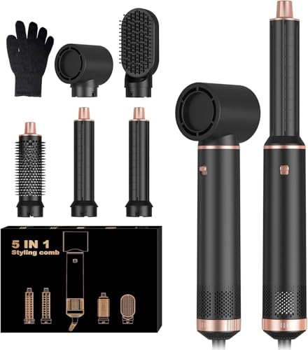 Image of 6 in 1 Hot Air Brush Hair Dryer & Volumizer, Multifunctional Hair Styler Tool for Women | Detachable Blow Dryer Brush, Hair Straightener, Curler & Crimper | Auto-Wrap Rotating Comb with Ionic Technology | Salon-Style Fast Drying & Easy Home Styling