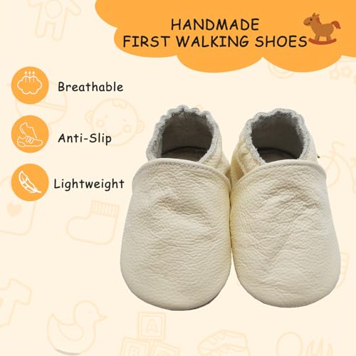 YALION Baby Boys Girls Shoes Crawling Slipper Toddler Infant Soft Leather First Walking Moccs(White,12-18 Months)
