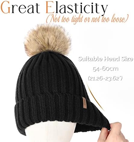 FURTALK Winter Hats for Women Double Layer Fleece Line Beanie Hat with Bobble Pom Pom Hats