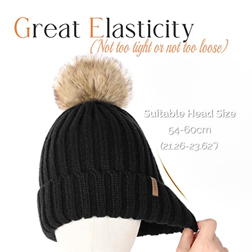 Furtalk Womens Knitted Winter Pom Beanie Hat Faux Fur Pom Pom Bobble Hat Beanie For Girls #TOP3