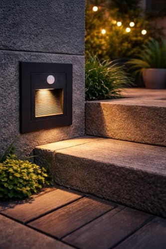Image of JACKAL 3 Watt LED Stais Step Light Outdoor Surface Mounted Deck Lights Waterproof IP65 (WW), Black Body| Wall Step Conceal Light Outdoor and Indoor Fancy Exterior Floor Lights, with Motion Sensor