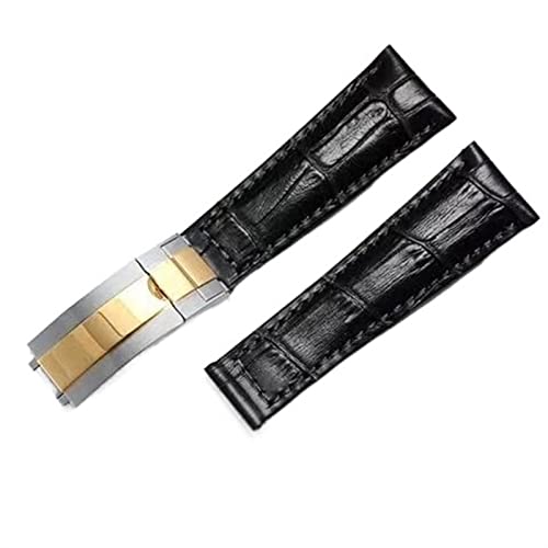 Bracelet montre Rolex Yacht cuir véritable 21mm boucle papillon ergonomique en acier inoxydable