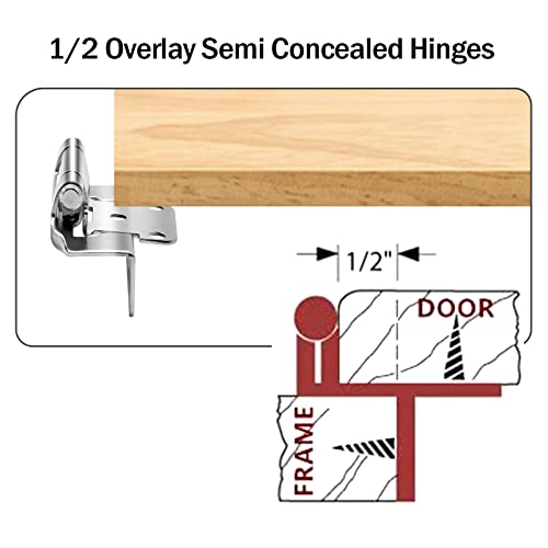 1/2" Overlay Partial Wrap Around Self Closing Hinges, (25 Pairs-50 Pcs) Cabinet Door Hinges For Face Frame Kitchen Cabinets,Brushed Nickel Cabinet Hinges For Kitchen Cabinets #TOP1