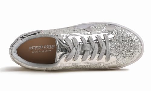 Image of FEVERSOLE Women's Fashion Lace Up Dress Sneakers Sparkly Party Shiny Shoes