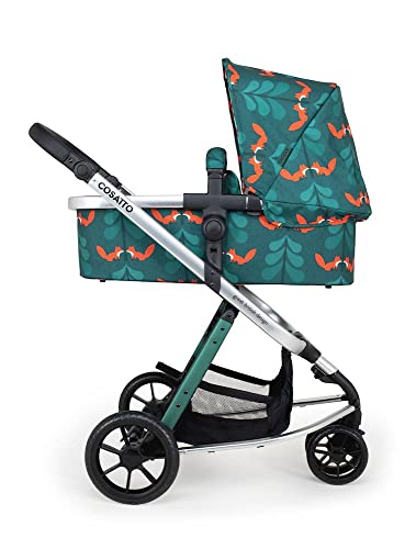 Cosatto Giggle 3 in 1 Kombikinderwagen, Ab Geburt bis 18kg, mit Babywanne, Sportsitz, Babyschale und inklusive Regenschutz, Kompakt faltbar (Fox Friends)