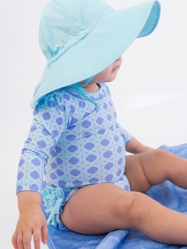 Image of RuffleButts Baby Girls UPF 50+ Sun Protection Floral Printed Long Sleeve One Piece Rash Guard Swimsuit with Zipper