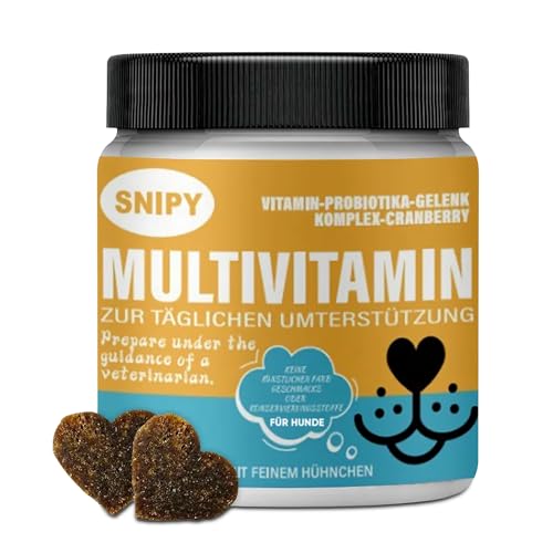 Multivitamine für Hunde – 100 Soft Snacks mit Probiotika, Vitaminen, Omega-3 & Grünlippmuschel, SNIPY Premium, Fell, Gelenke & Vitalität