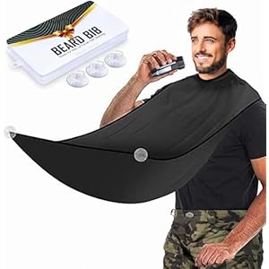 Black Beard Bib Apron, Beard Hair Catcher Waterproof Non-Stick Grooming Cloth, Shaving & Trimming & Beard Hair Catcher, with 3 Suction Cups, Best Gifts for Men, Valentine’s Day