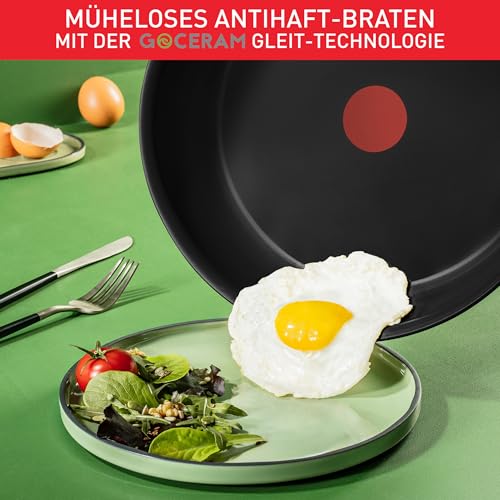 Foto von Tefal Duetto On Bratpfanne 24 cm, Go Ceram keramische Antihaftbeschichtung, Thermo-Signal, genieteter Griff, für alle Herdarten geeignet, langlebig, Edelstahl, G7660434