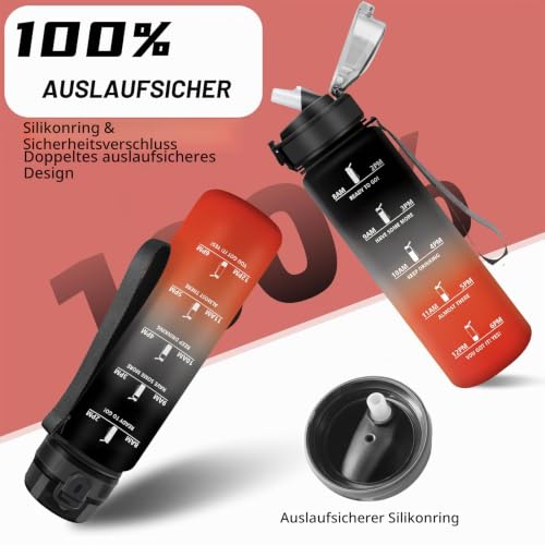 Grsta Trinkflasche- 1l- Trinkflasche Sport, Wasserflasche mit Strohhalm, Auslaufsicher, Flasche Kohlensäure Geeignet, Kann mit dir Tragen… – Ansicht 4
