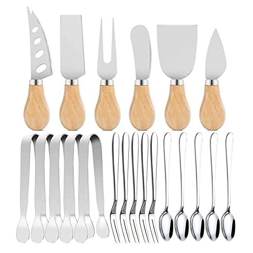 YUANQIAN 21Pcs/Pack Spreader Knife Set,Cheese Butter Spreader Knife Cheese Slicer Knife Stainless Steel Blade with Wooden Handles Mini Serving Tongs Spoons and Forks (Option 1)
