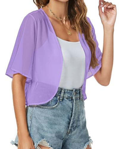 Image of ZNVGIRL Women Shrug Chiffon Cardigans Open Front Short Sleeve Bolero for Evening Dressy 2026