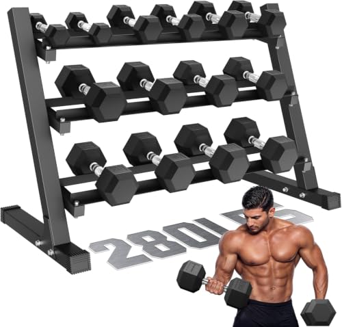 Rubber Hex Dumbbell Set with Rack (160-550 lbs)