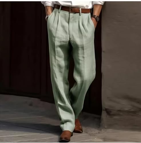 Men's Summer Linen Pleated Front Dress Pants Comfortable Breathable Straight Leg Suit Trousers for Daily Travel2