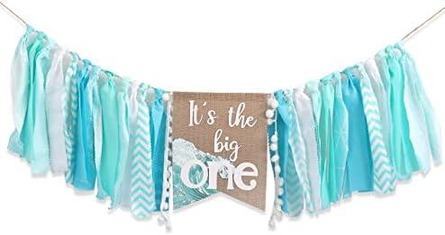 First Birthday Highchair Banner - 80 Inch Sea Wave Theme Banner For Baby's 1st Birthday Decor & Photo Props