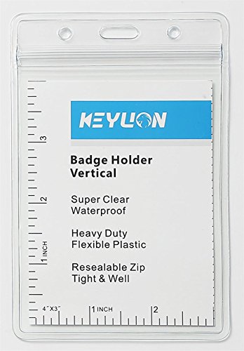 KEYLION 10 Pack 4x3 Heavy Duty Vertical ID Card Badge Holder with Waterproof Type Resealable Zip, Fits Avery White 3x4 inches Name Badge Insert and Multiple Cards