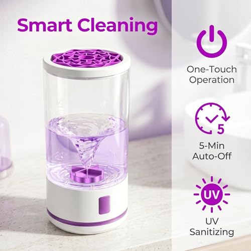Electric Makeup Brush Cleaner Machine, Professional 7000 RPM Automatic Spinner with 1200mAh Rechargeable Battery, Type-C Fast Charging & 5-Min Auto-Shutoff, Fits All Sizes Cosmetic Brushes, White — view 2