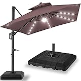 Best Choice Products 10x10ft Cantilever Patio Umbrella w/Base Included, Solar LED Lights 360 Rotation Large Offset Hanging Outdoor Shade for Deck Pool Backyard w/Stand – Deep Taupe