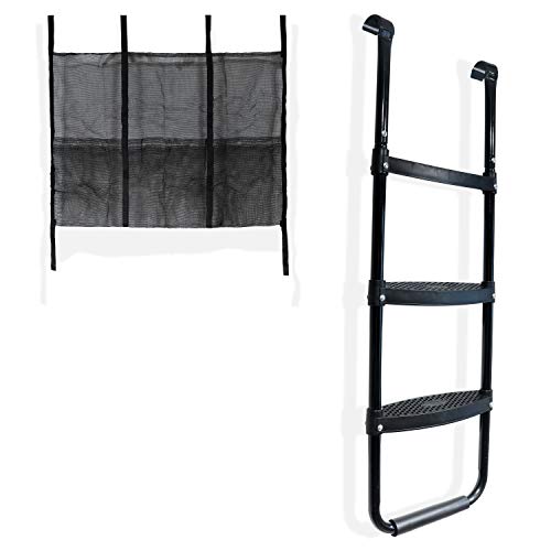 Magerdy Fields Trampoline Ladder with 3 Wide Steps - Heavy Duty - Fits Size 10,12,14,16 FT Trampolines- Includes a 3 Pocket Shoe Storage Bag for Hanging