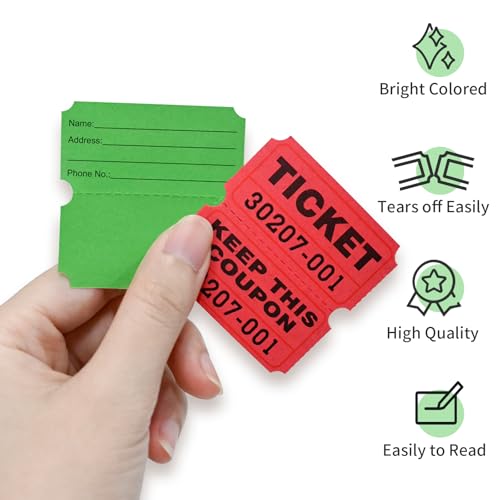 L LIKED 4000Pcs (2000 Pairs) Raffle Tickets Double Roll, 50/50 Stub Tickets with Consecutive Numbers for Events,Carnivals, Entry, Class Reward, Prizes - Green and Red