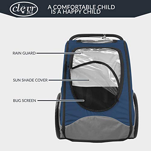 ClevrPlus Venturer 3-in-1 Double 2 Seat Bicycle Bike Trailer Jogger Stroller for Kids Children | Foldable w/Front Jogger Wheel, 2 Pivot Stroller Wheel, Bike Trailer Hitch