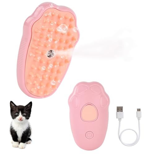 Image of Steam Brush for Cats, Spray Comb Mist Brush, Rechargeable Steam Pet Brush for Dogs and Cats, Self-Cleaning 3-in-1 Cat Hair Brush with Steam for Long and Short Hair for Cats and Dogs (pink)